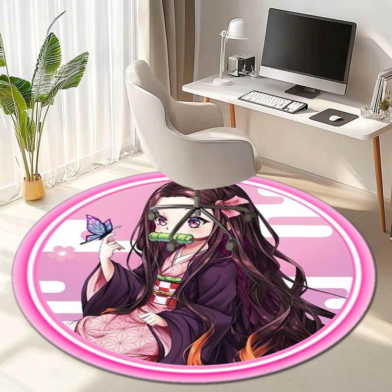 Classic Japanese-style Cartoon Demon Slayer Round Rug, Home Soft Decorative Anti-slip Yoga Mat and Chair Mat, Outdoor Floor Mat Carpet K10