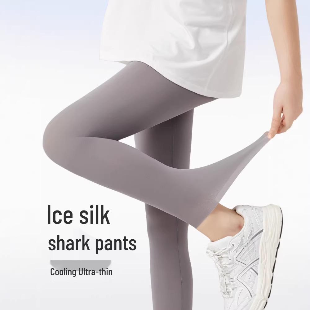 Women's Summer Ice Silk Shark Pants with Sun Protection & High Elastic Seamless Base Layer for Yoga & Sports