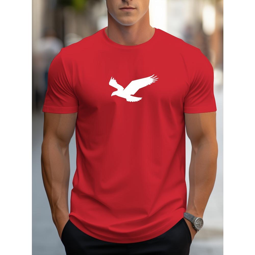 Men's summer 100% pure cotton fashionable casual sports loose silhouette eagle pattern printed round neck short sleeved T-shirt