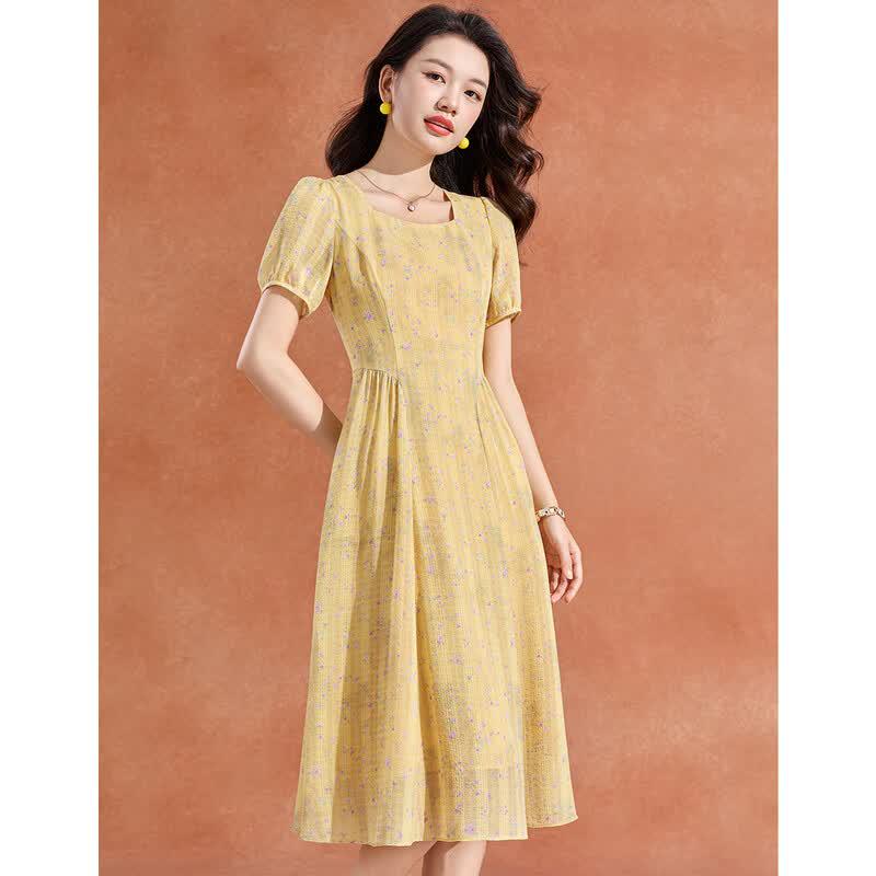Melanie French Floral Pleated Square Neck Summer Maxi Dress
