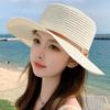 Summer Straw Sun Hat - Stripe Crafted Grass Material, Sun Protection, Inelasticity, No Feathers, Perfect for Travel and Beach - British Flat