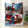 A Festive Red Car Adorned with Christmas Decorations and Lights. for All Seasons Blanket Lunch Break Throw Gift