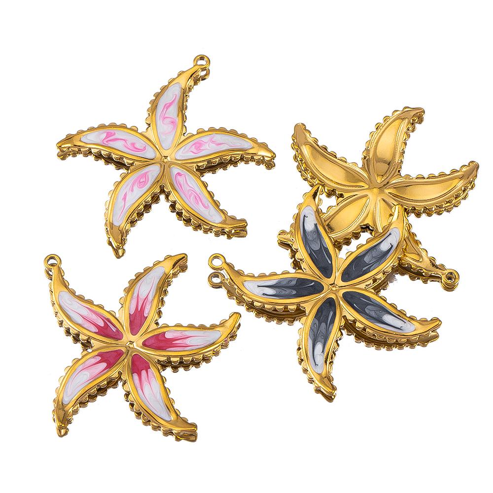 2pcs Stainless Steel Enamel Summer Starfish 4.2cm Flower Charms for DIY Earring Jewelry Materials Making Pendant Supplies Crafts