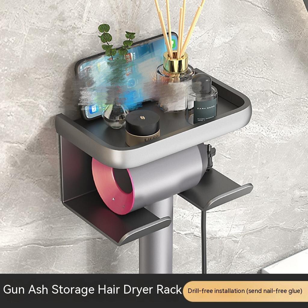 

Полка для фена без перфорации, вешалка для хранения в ванной комнате, держатель для фена, полка для ванной комнаты 12cm*10.5cm*10.5cm серый