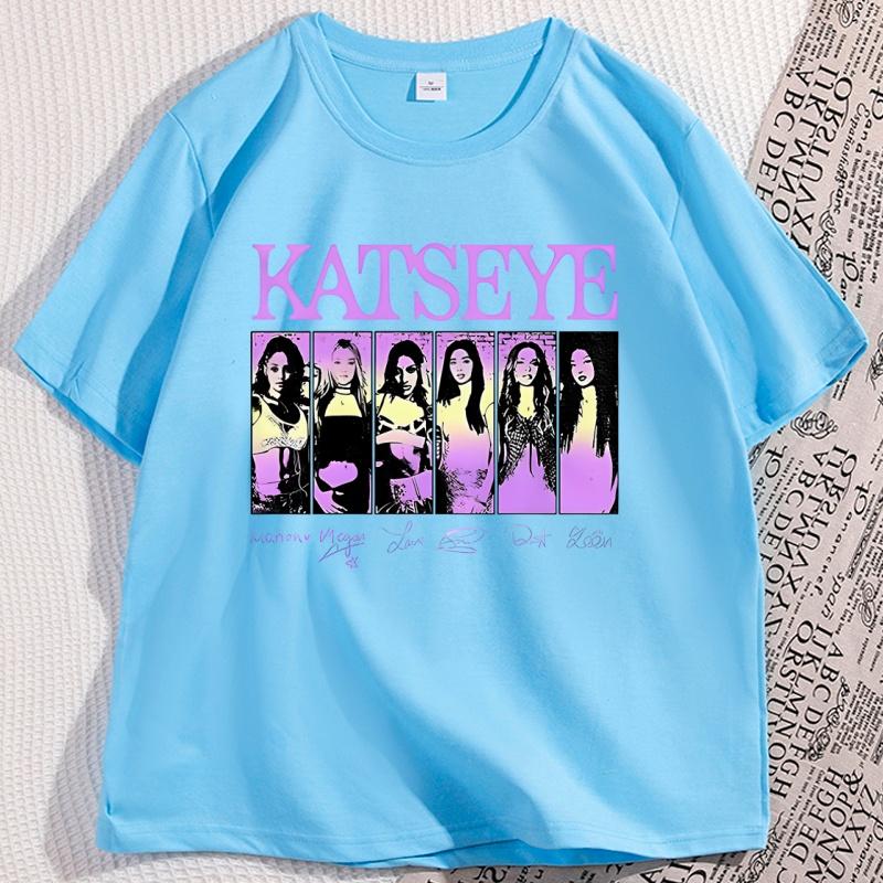 Vintage Katseye Music T Shirt Trendy Kpop Graphic TShirt Casual Cotton Short Sleeve Round Neck Tshirt Streetwear Clothes