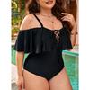 2025 Solid Strapped Plus Size Swimwear Women Verge Push Up Large One Piece Swimsuit Backless Chubby Big Bathing Suit