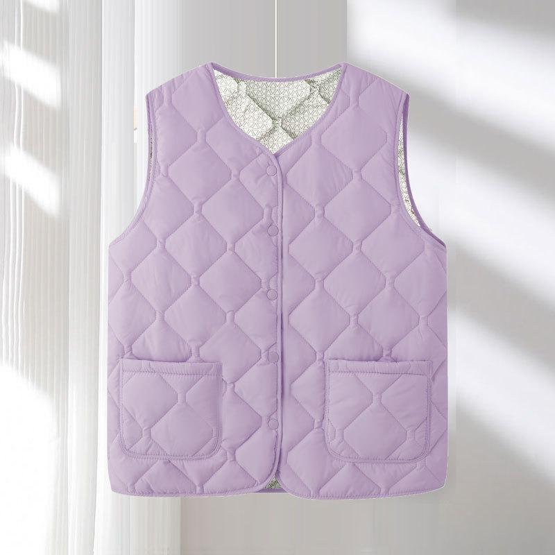 Autumn and winter vest women fleece thickened middle-aged and old mother short wear cotton-padded clothes, fragrant wind sleeveless thermal vest