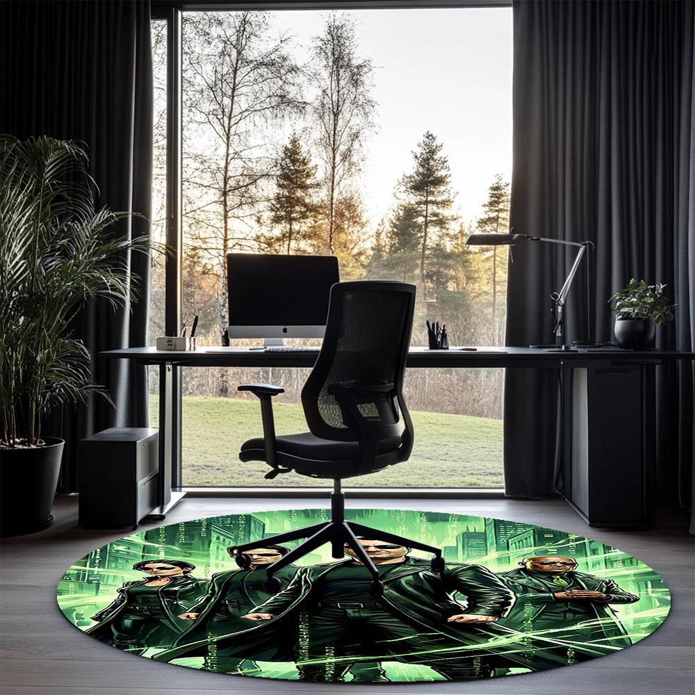 Matrix Printed Round Rug Carpet Chair Rug Area Rug Entryway Doormats,for Office Chair Living Room Bedroom Kitchen Room.