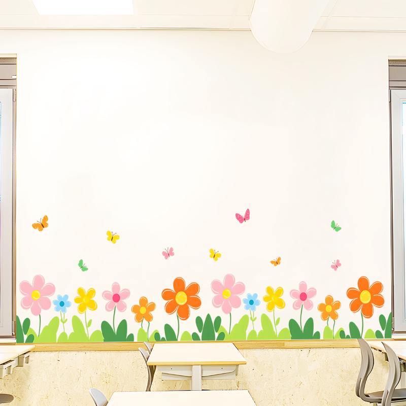 

Colorful Flowers Butterflies Window Stickers Static Cling PVC Waterproof Floral Decal For Home Bedroom Bathroom Glass Decoration
