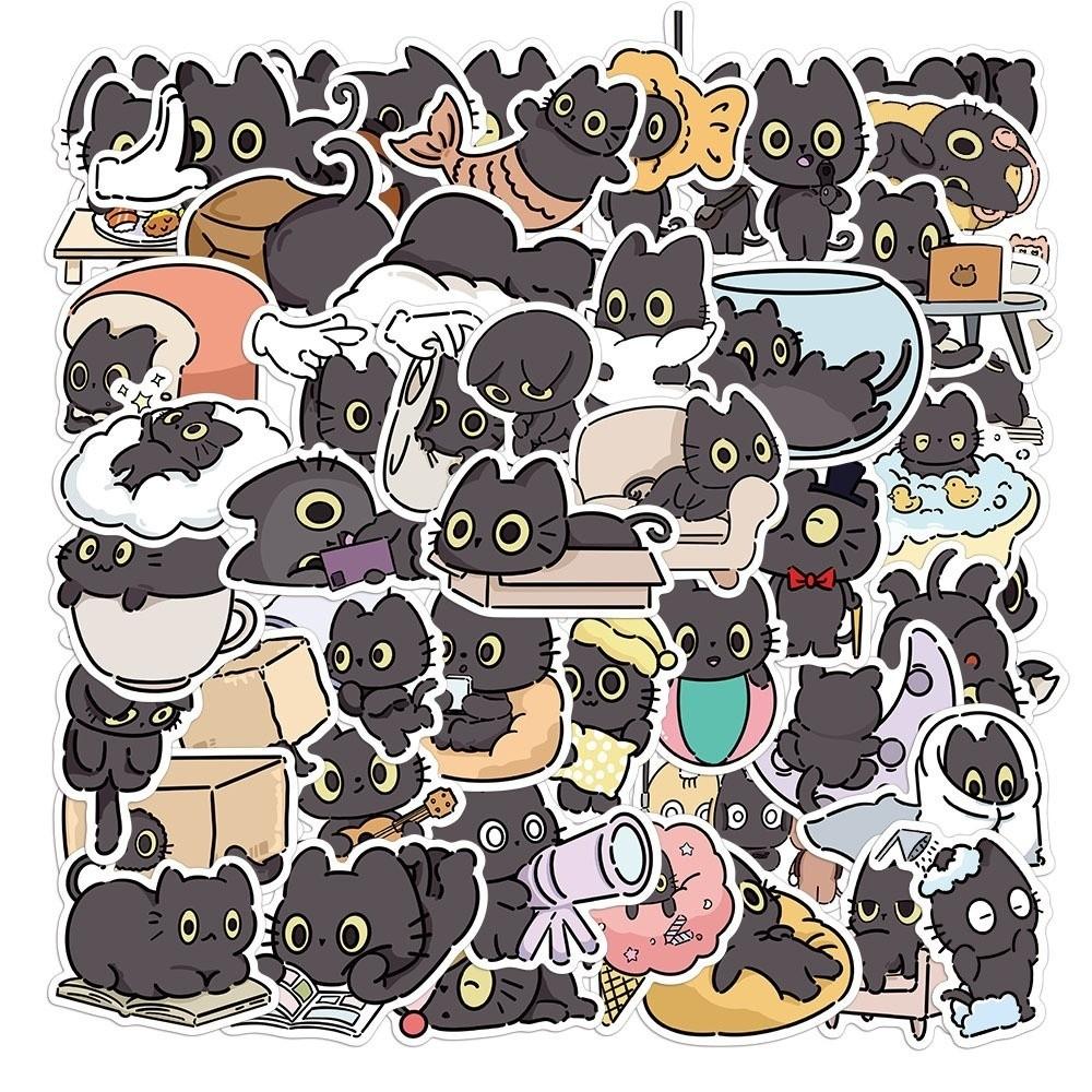 50 Pièces Autocollants Kawaii Chat Noir Auto-adhésifs Décalcomanies Graffiti Imperméables Fournitures Scolaires