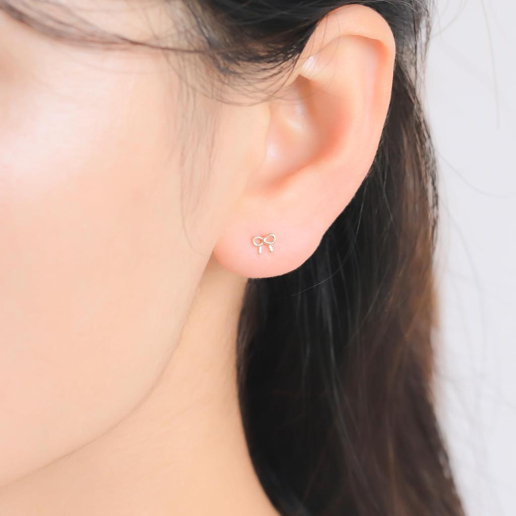 ESTELLE [Official] Women's K10 Yellow Gold Ribbon Motif Earrings 0202-3412-0019-0000