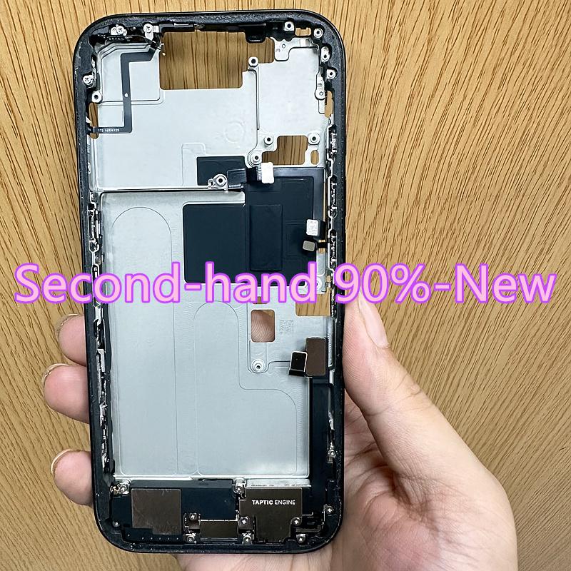 Second Hand 90%-New Frame Housing for iPhone 15 Pro Housing With Flex Cable Glass Good Working Repair Parts,Black SIM Version