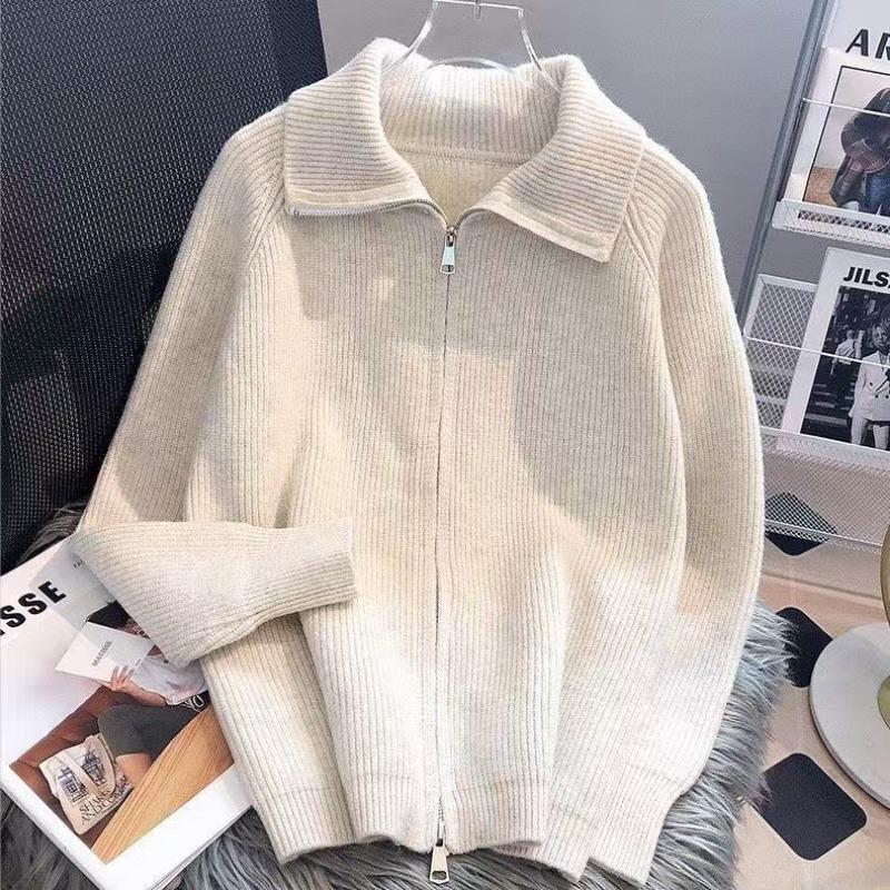 

Knitted cardigan sweater jacket women s autumn and winter clothing thickened outer wear new zipper inside, high-end good-looking S/80-45 kg