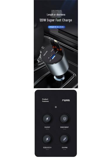 3-in-1 Super Fast Car Charger Cable for Apple 15 & Huawei with One-to-Three Cigarette Lighter Converter