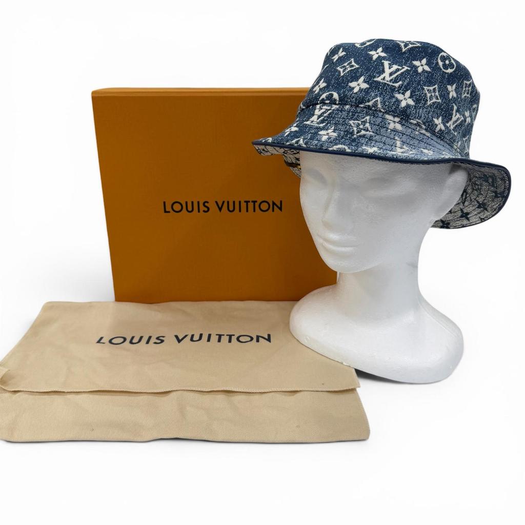 Excellent LOUIS VUITTON hat Monogram Bob Denim Hat Indigo blue Women S M77433 Used