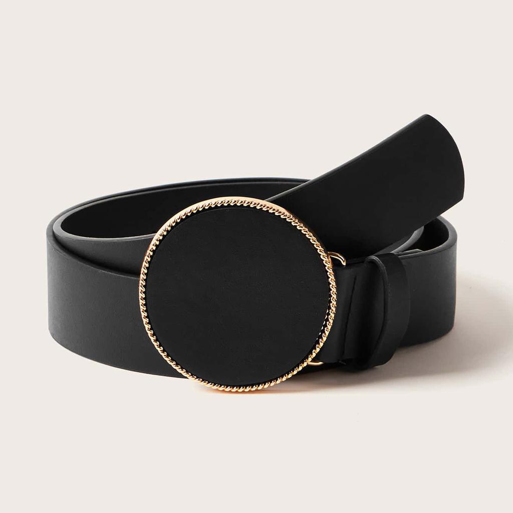 New Women's Big Round Buckle Leather Inlaid with European and American Classic Belt