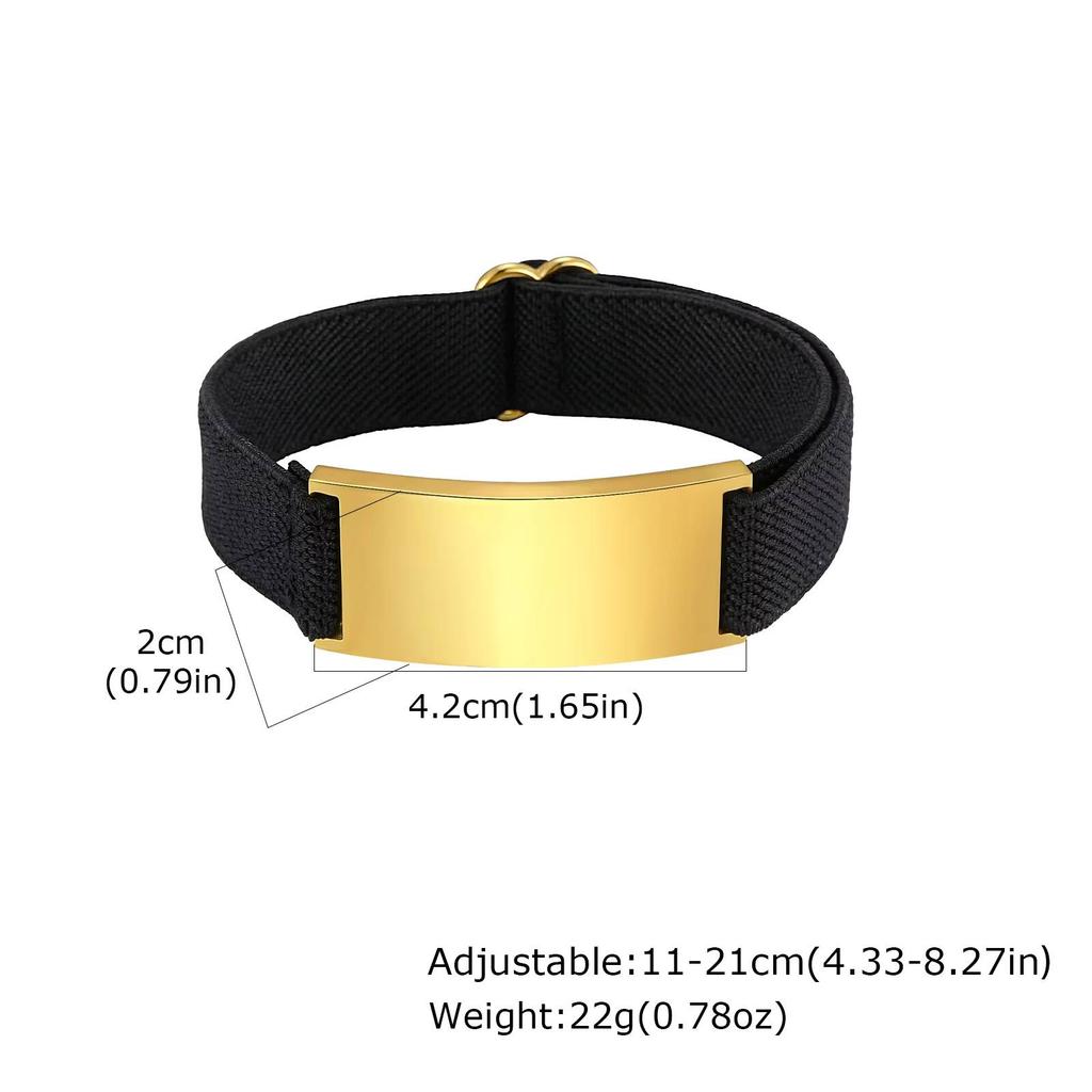 Vnox Free Custom Engraved Stainless Steel Elastic Bracelet for Men, Gold Plated Name Wristband, Adjustable Fabric Nylon Band New