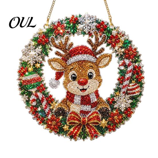 Acrylic Hanging Gift Christmas Faux Diamond Art Suncatcher, 2D Flat Window Ornament, Festive Pendant Beaded Pattern Holiday Decoration for Home, Tree