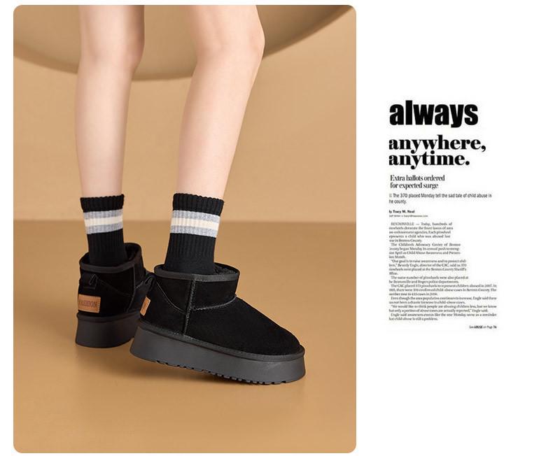 Women's Winter Suede Fleece-Lined Short Boots - Thick Sole, Warm, Fashionable, Casual, Trendy Cotton Boots.