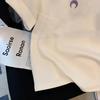 Women's White Moon Print Short Sleeve T-Shirt Summer Casual Round Neck Basic Tee Niche Fashionable and Versatile