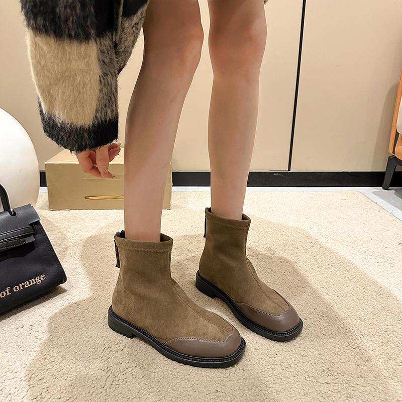 Fashion Short Shoes for Woman Black Women's Ankle Boots Sock Footwear Combat Booties Very High Heels Suede Punk Style Heeled Autumn Boot