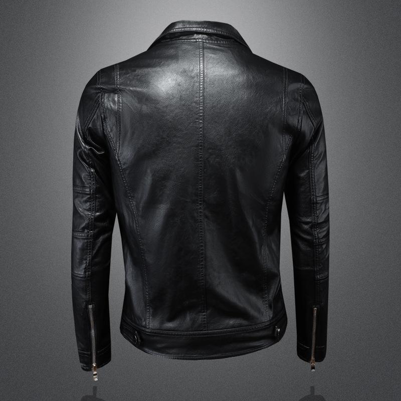 2024 autumn and winter new men's lapel locomotive leather jacket trendy fashion slim leather jacket jacket 7109