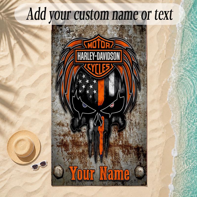 StrandtuchHarley-Davidson Benutzerdefinierter Name Text Personalisierbares Weiches Handtuch für Strand Pool Innen Hausdekoration Geschenk