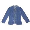 Giacca di Jeans da Donna Manica Lunga Orlo Sfilacciato Giacca di Jeans Elasticizzata Slim-Fit Abbottonata Cappotto di Jeans Corto