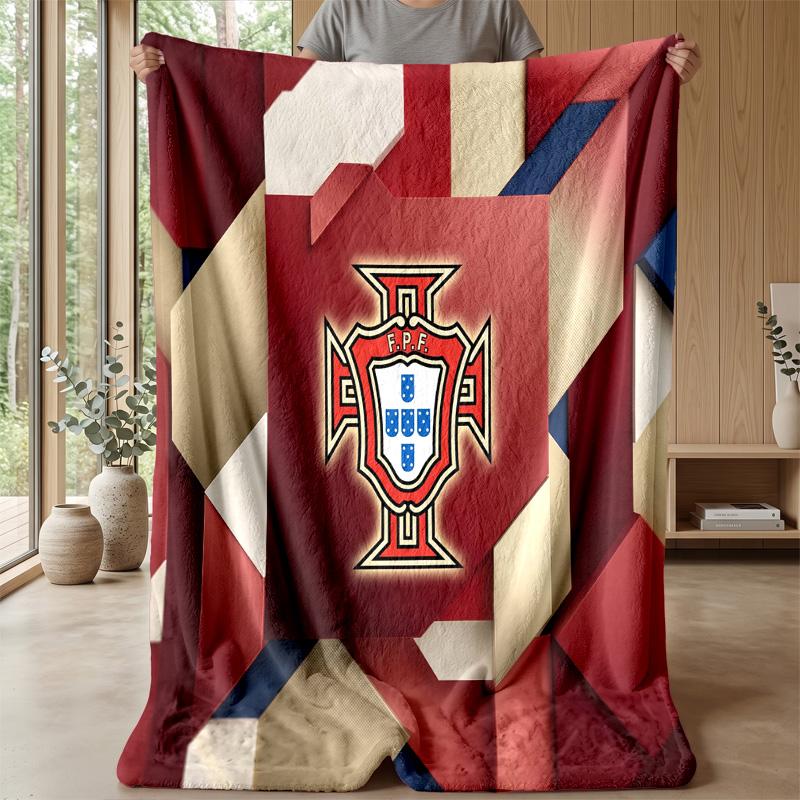 Portugal Football Printed Flannel Blanket Skin Friendly Warm Decorative Throw for Indoor Couch Bed Daily Use