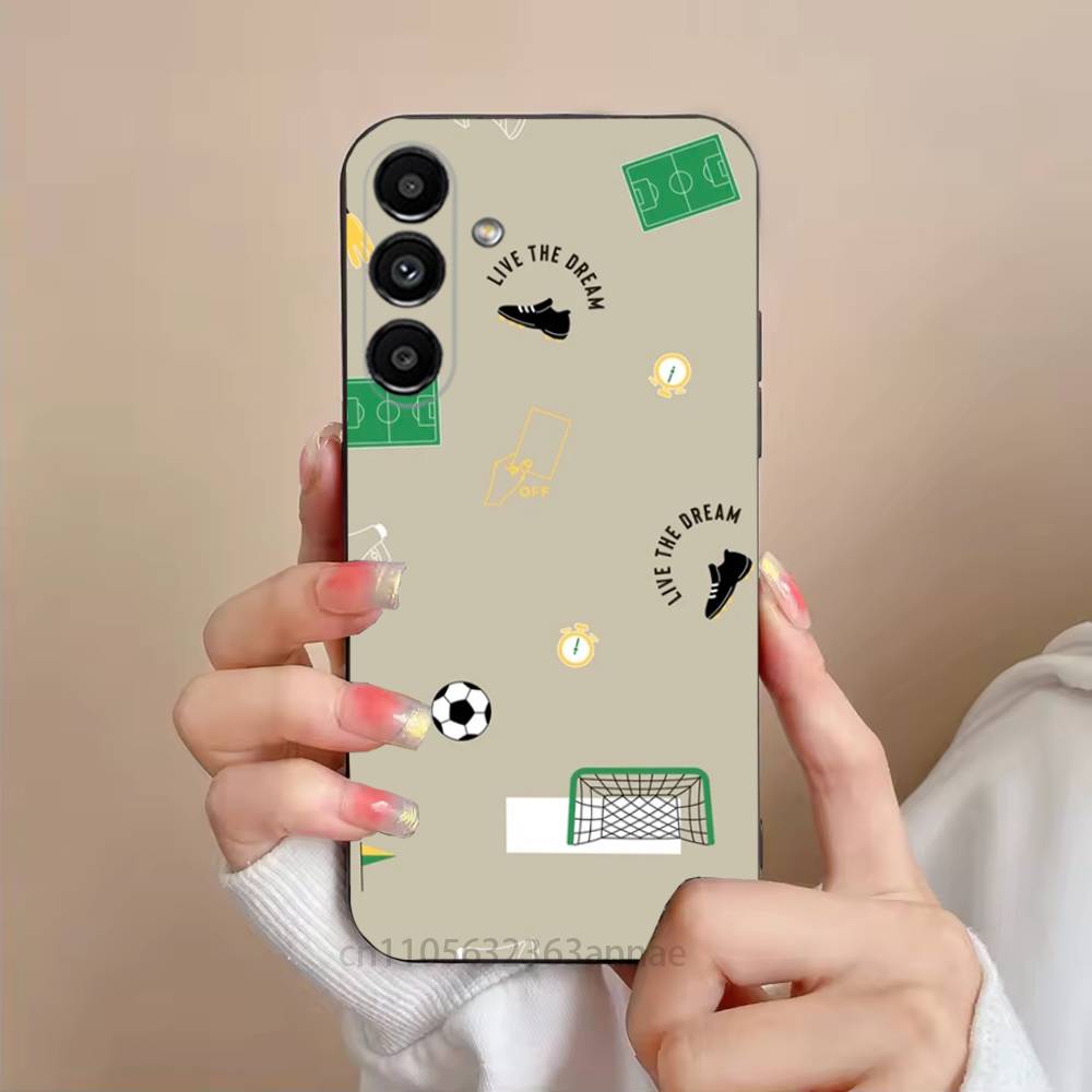 Fire Football Soccer Ball Phone Case For Samsung S25,24,23,22,21,S20,Ultra,Plus,FE Black Soft Cover