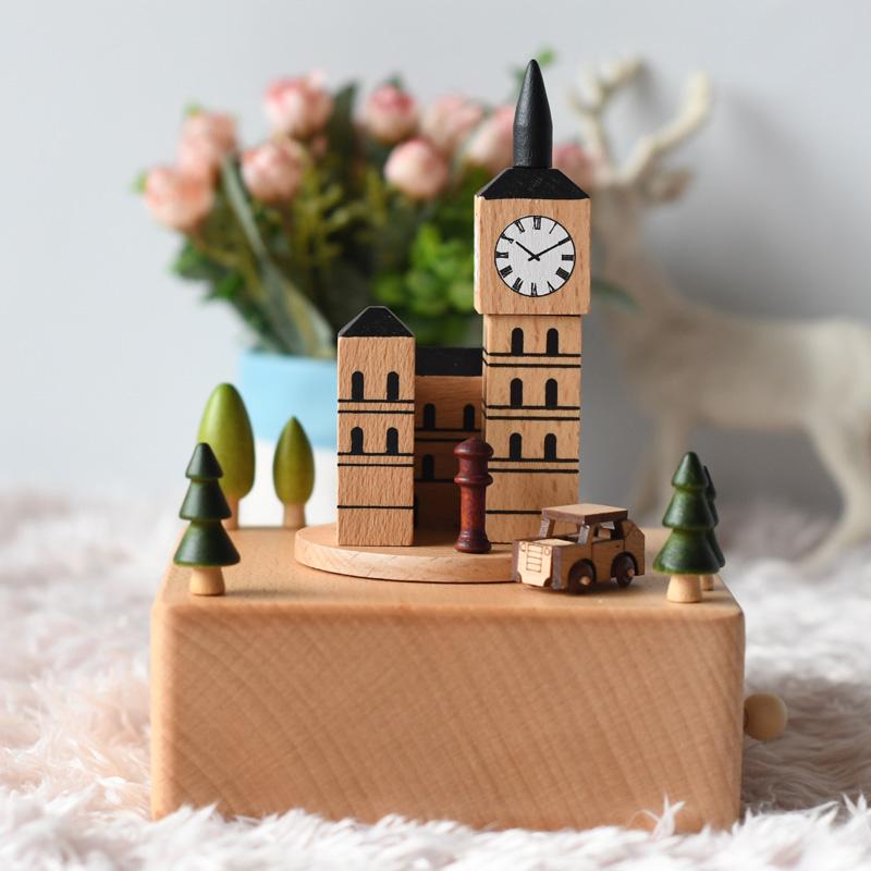Custom Logo Wooden Music Box 18-Note Mechanical Wind-Up Rotating Carousel Ballerina Gift OEM