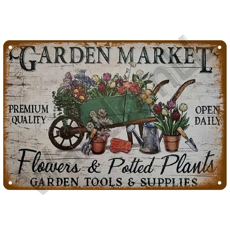 Vintage Metal Tin Sign  Retro Cafe  Garden Wall Art Home Decor Plaque for Room Farmhouse Painting Gift Perfect for Wall Mural  D