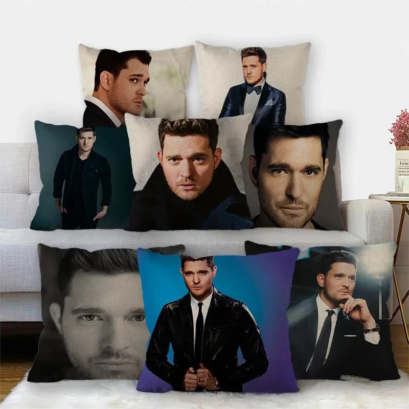 Jessica Chen Unisex Nice Michael Buble Pillowcase Cotton Linen Fabric Square Zipper Pillowcase 45X45cm Wedding Decorative Pillow Cover 11-17