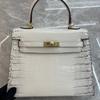New First-layer Cowhide High-gloss Crocodile Pattern, Bag Gold Buckle Belly Handbag Atmospheric Fashion Leather Shoulder Bag