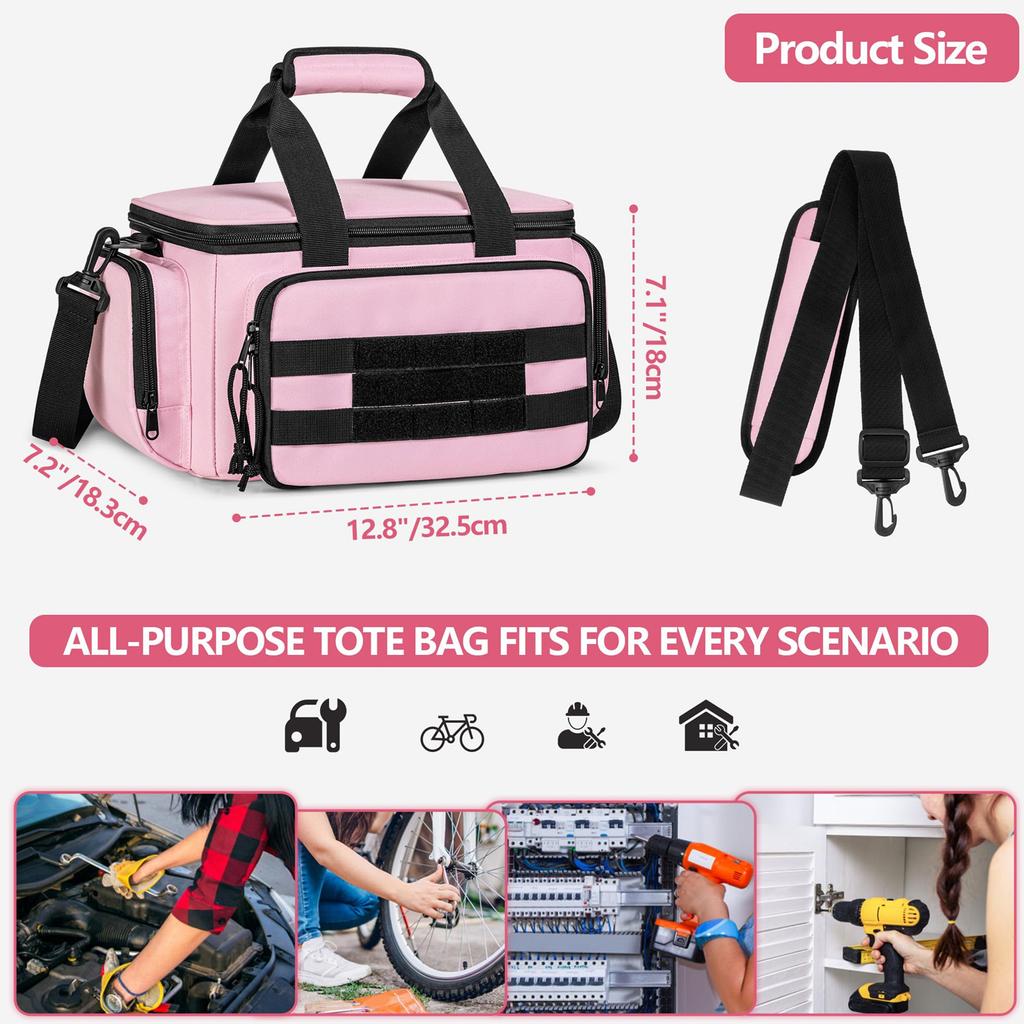 Women's Heavy Duty Nylon Tool Carriers Bag 14 Inch Extra Padded Compartments Ergonomic Handle Jobsite Essential