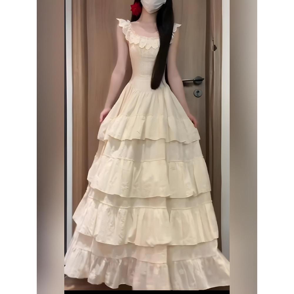 

Платье в придворном стиле, тяжелая промышленность, оборка по краю, без рукавов, женское, летнее, ретро, темперамент, платье-торт, длинная юбка XL- (recommended 110-60kg)