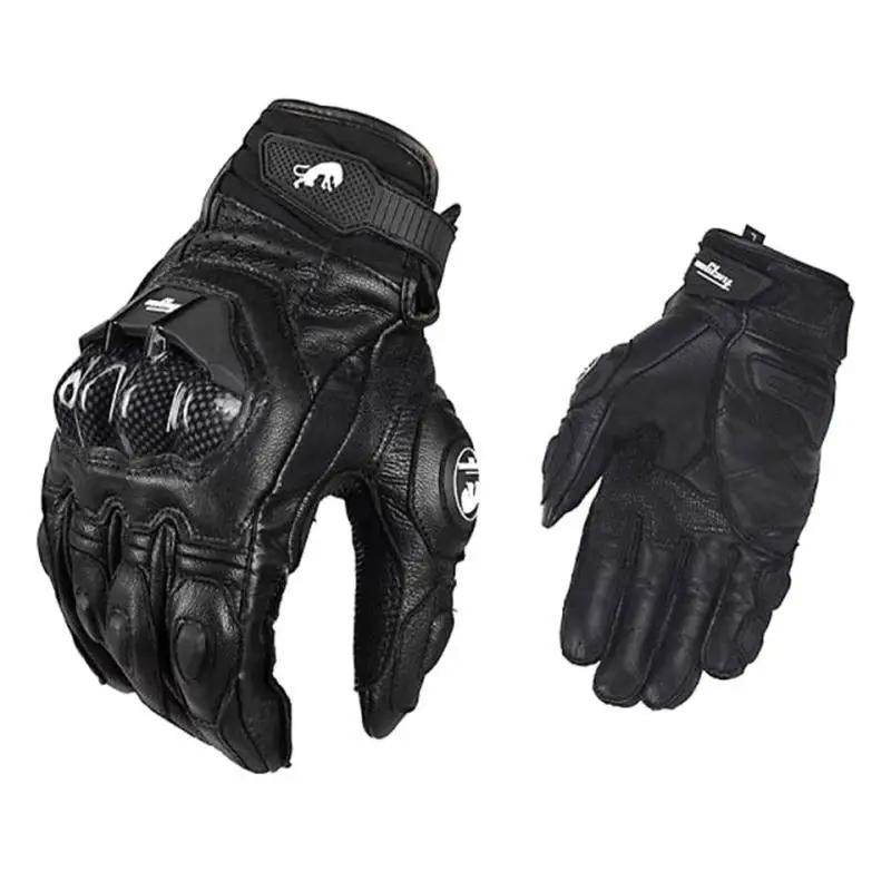Men's Black Racing Motorcycle Gloves Genuine Leather White Road Riding Touch Screen Summer Winter Motorbike Team Gloves