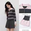 Women's Double Zipper Lapel Knit Cardigan with Flared Sleeves