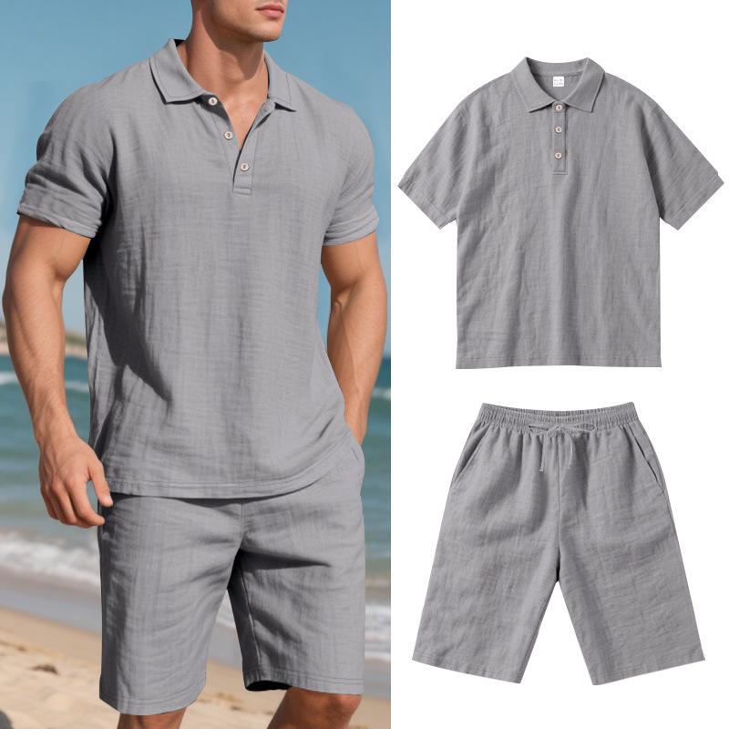 Men's European Summer Linen Polo Shirt and Shorts Set - Breathable, Casual, Loose Fit
