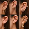 Punk Rock Helix Fake Cartilage Ear Cuff with Long Chain Circle Hoop Earrings Set for Women Tiny Piercing Huggie Earring Zircon