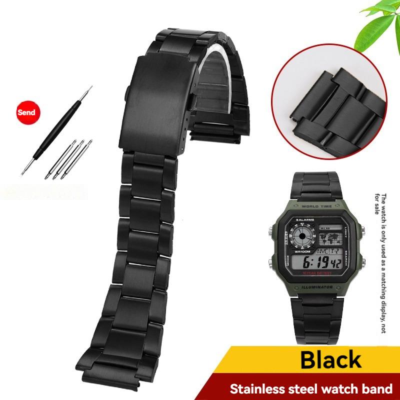 Casio 3299 AE-1200WH AE1300 İçin AE-1200 Tam Metal Kasa Kayış Mod Kiti Paslanmaz Çelik Saat Kayışı Cam Filmi Vida Çerçeve Bileklik