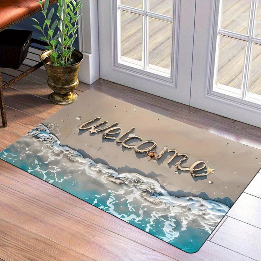 1pcs Wood Flower Pebble Welcome Rug Doormat NonSlip Entryway Rug Living Room Bedroom Kitchen Washable Outdoor Indoor Floor Mat