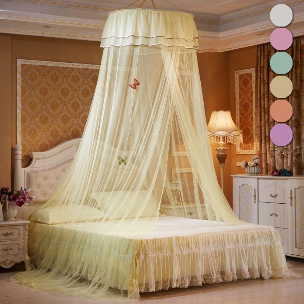 

Round Lace Home Decoration Princess Queen Size Bed Canopy Mosquito Net Bedding Article Bed Tent light pink-2