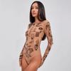 D9968 Amazon Europe and the United States Hot-selling Women's Clothing, Fashionable and Sexy Printing Long-sleeved Crew Neck Tight High-waisted Onesie