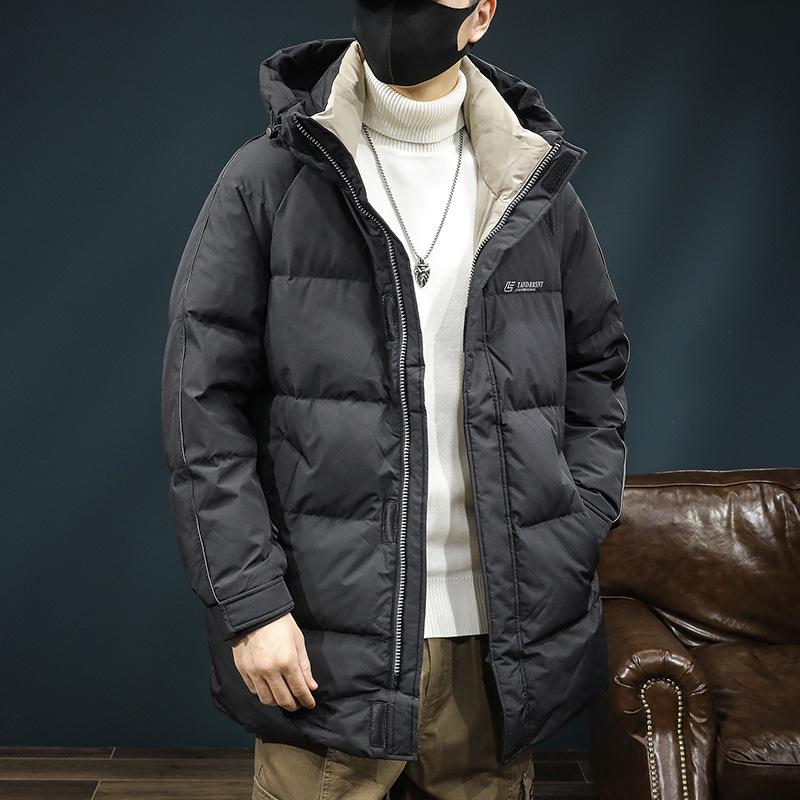 Men's Luxury Goose Down Mid-Length Hooded Winter Jacket, Plus Size, Thick & Warm Outerwear, 2025 New Arrival