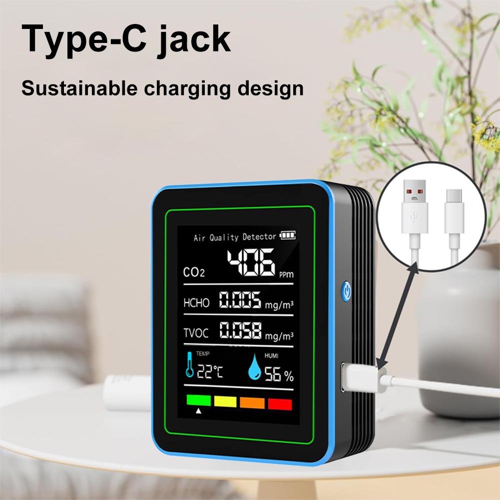 5-in-1 Air Quality Monitor Air Quality Detector USB Charging Indoor Air Quality Meter Portable CO2 Detector for Indoor Outdoor