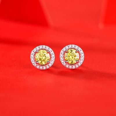 925 Sterling Silver 0 .5ct Round Cut Vvs1 Real Yellow Moissanite Diamonds Wedding Engagement Stud Earrings Fine Jewelry