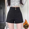 Women's Fleece-Lined Black High-Waist Slimming Shorts for Autumn/Winter 2024