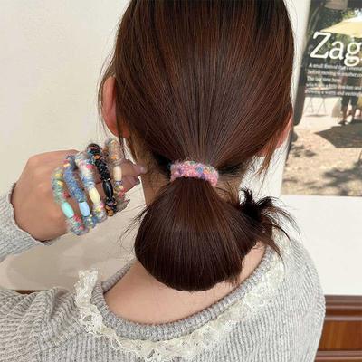 6Pcs Fashion Korean Style Colorful Yarn Hair Rope High Elasticity Rubber Band Sweet Headpiece Headband