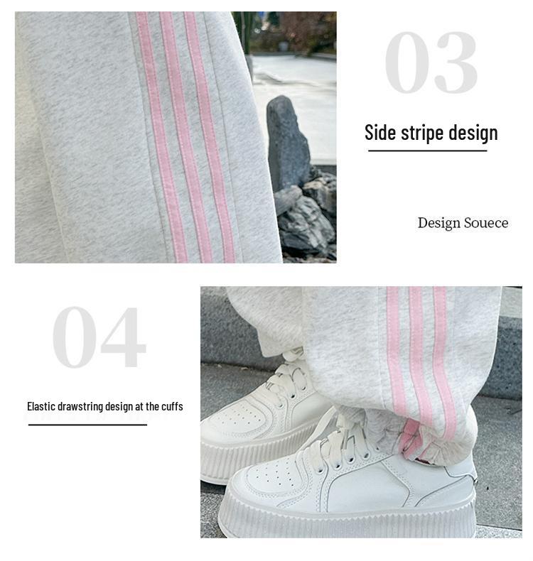 Girls' Spring/Autumn 2025 Side Stripe Sporty Casual Wide-Leg Pants